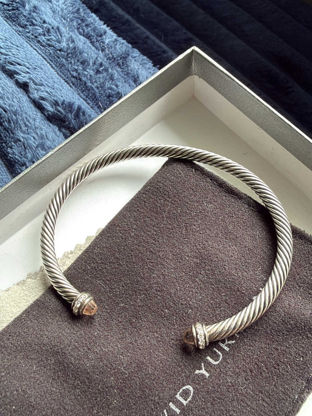 Sterling Silver Twisted Cable Cuff Bracelet with Champagne Gem Ends